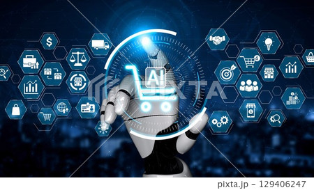 AI Ecommerce Shopping Technology with Data Analytic and Smart Retail Icons Muxer 129406247