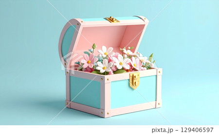 花飾りのかわいい3D宝箱アイコン 129406597