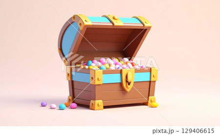 お菓子でできたかわいい3D宝箱 129406615