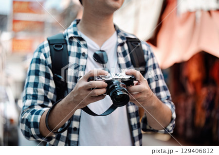 Travel adventure exploring vibrant markets city streets journey urban culture first-person perspective travel inspiration Travel adventure exploring vibrant markets city streets journey urban culture first-person perspective travel inspiration 129406812