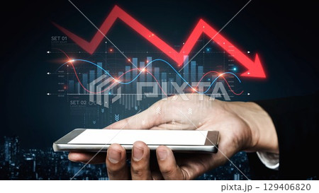 Economic Crisis with Financial Downtrend Arrow and Volatile Market Graph Muxer Economic Crisis with Financial Downtrend Arrow and Volatile Market Graph Muxer 129406820