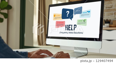 Help screen on the website provide answer to...のイラスト素材 [129407494] - PIXTA