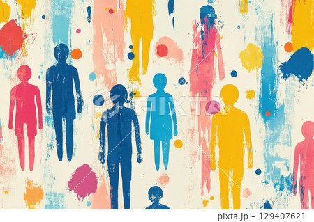 Diverse silhouettes of humanity abstract art digital illustration colorful environment artistic perspective exploring identity and connection 129407621