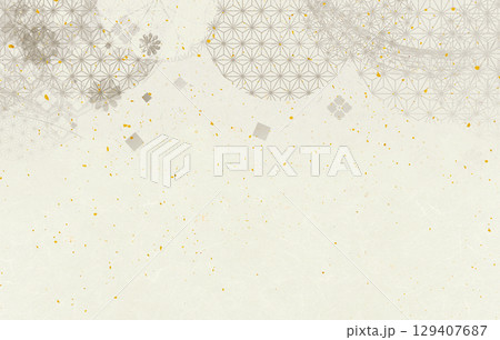 金粉が舞う和柄模様のベージュの和紙素材 129407687