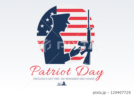 patriot day soldier silhouette with rifle and usa flag circle patriot day soldier silhouette with rifle and usa flag circle 129407729
