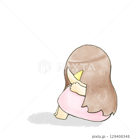 辛くてうずくまる女の子のイラスト 辛くてうずくまる女の子のイラスト 129408348