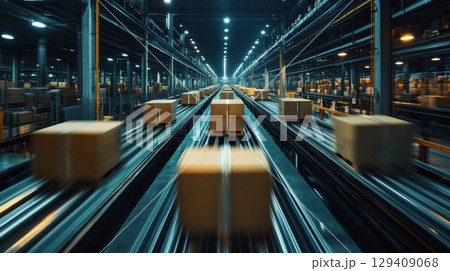 A conveyor belt with boxes on it 129409068