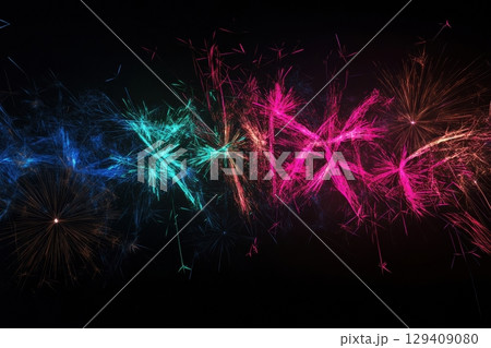 A colorful fireworks display with a black background 129409080