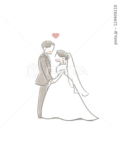 手描きのほんわか結婚式イラスト 手描きのほんわか結婚式イラスト 129409210
