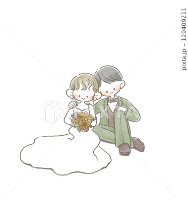 手描きのほんわか結婚式イラスト 手描きのほんわか結婚式イラスト 129409211