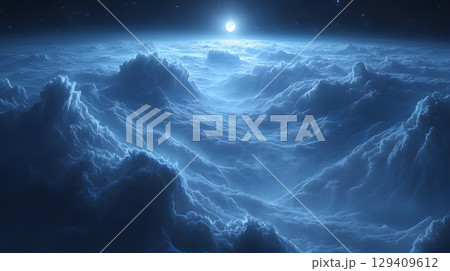 Fantasy Celestial Landscape: Moon Over Clouds 129409612