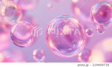 Shop bubble flying pink gradient transparent fluorescent blurred background 129409716