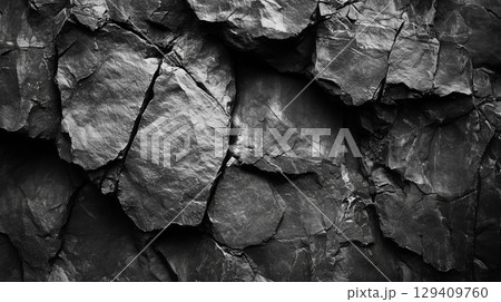 Black rock texture surface closeup with crack abstract scratch rustic pattern 129409760