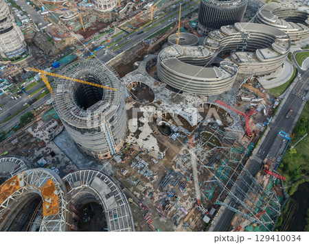 Aerial footage of construction site in Chengdu city, China 129410034