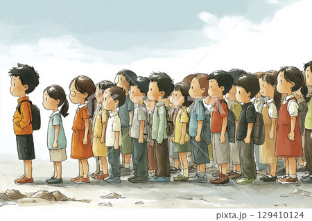 グループで集団下校する小学生のイラスト素材 129410124