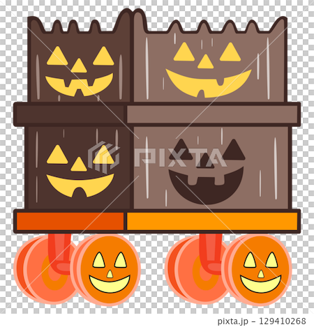 Brown and orange pumpkin wagon – a warm Halloween icon 129410268