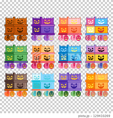 Colorful Jack-o'-Lantern Cart Icon Set – 12 Cute Halloween Illustrations 129410269