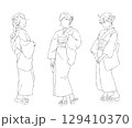 3人の浴衣の少女 129410370