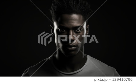 man intense portrait dark background 129410796