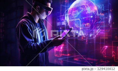 man using augmented reality technology 129410812