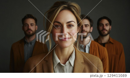 confident woman leader with team 129411089