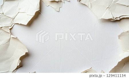 torn paper frame white background texture 129411134
