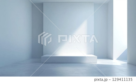 minimalist white room with platform 129411135