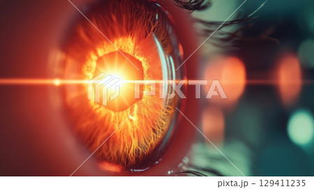 close-up of eye with lens flare 129411235