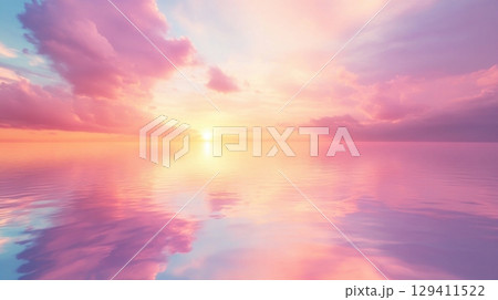 pink sunset over calm ocean 129411522