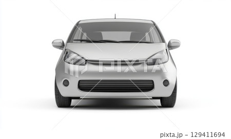 silver compact car front view isolated on white background 129411694
