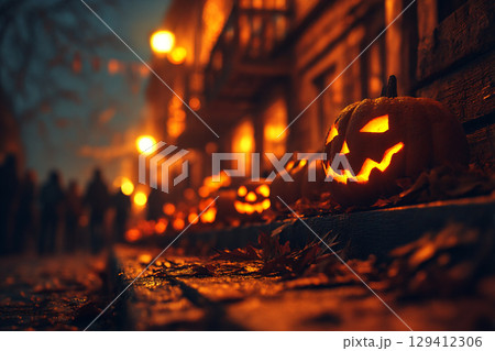 ハロウィンの夜に輝くジャック・オー・ランタン ハロウィンの夜に輝くジャック・オー・ランタン 129412306