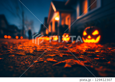 ハロウィンの夜に輝くジャック・オー・ランタン ハロウィンの夜に輝くジャック・オー・ランタン 129412307