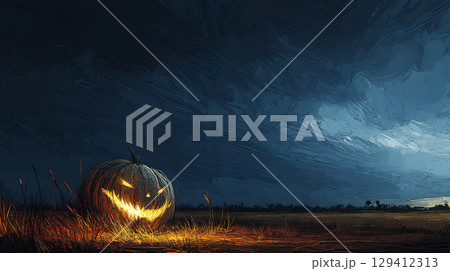 ハロウィンのジャック・オー・ランタンと暗い空 129412313