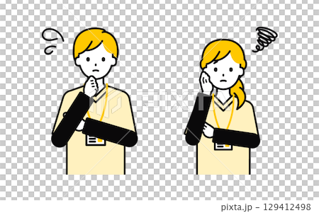 シンプルな介護士の男女_困った 129412498