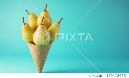 Pear fruit closeup organic natural snack healthy food on cone wrapped 129412656