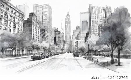 ニューヨークの街並みスケッチ ニューヨークの街並みスケッチ 129412765