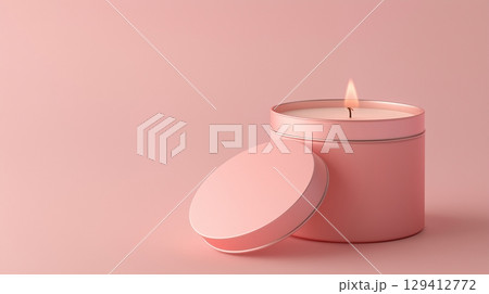 Tin candle minimalist mockup cylindrical container creme matte and shadow light wall 129412772