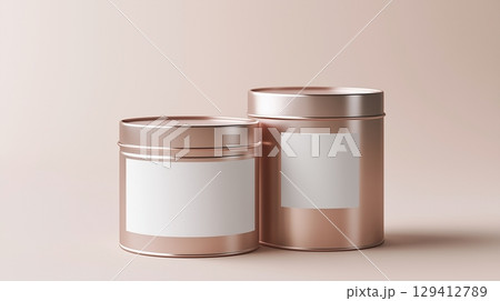 Tin candle minimalist mockup cylindrical container silver metal matte and shadow light wall 129412789