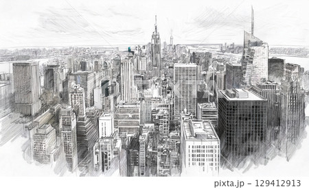 ニューヨークの街並みスケッチ ニューヨークの街並みスケッチ 129412913