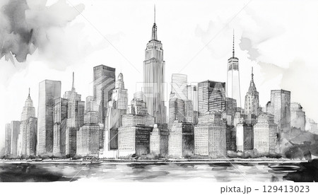 ニューヨークの街並みスケッチ 129413023