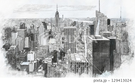 ニューヨークの街並みスケッチ 129413024