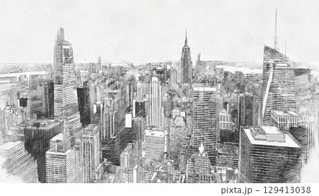 ニューヨークの街並みスケッチ 129413038
