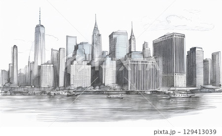 ニューヨークの街並みスケッチ 129413039