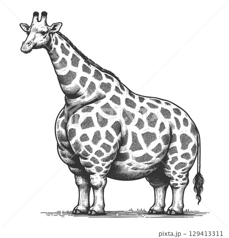 Chubby Giraffe engraving vector illustration 129413311