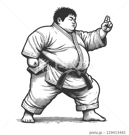 Martial Artist in Karate Gi engraving vector 129413481