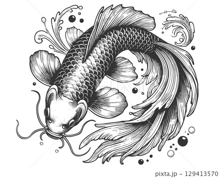Graceful Koi Fish with Flowing Fins vector Graceful Koi Fish with Flowing Fins vector 129413570