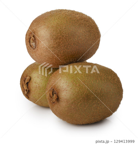 Green kiwi fruit display isolated on a white background 129413999