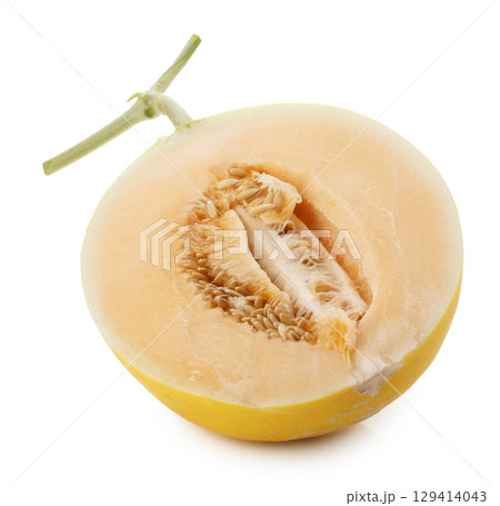 Golden Melon slices isolated on a white background 129414043