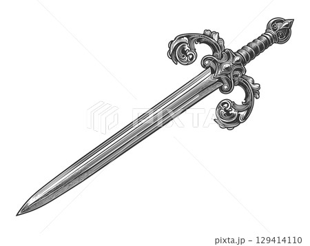 Ornamental Sword engraving sketch vector 129414110