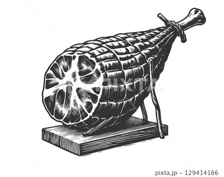 Smoked Ham Jamon and Garnishes engraving vector Smoked Ham Jamon and Garnishes engraving vector 129414166